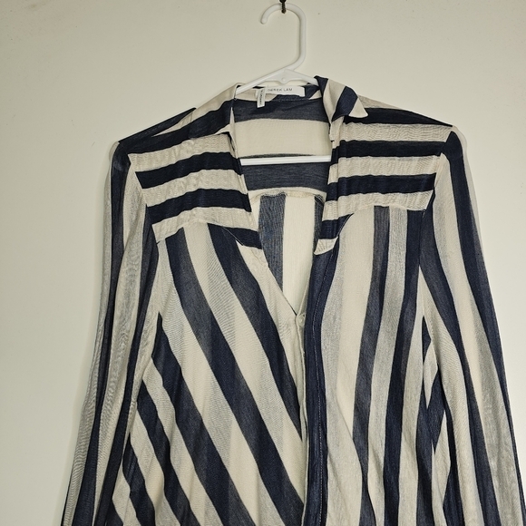 Derek LAM 10 CROSBY Draped Front Blouse in Midnight Stripe Size 2 - Picture 4 of 15